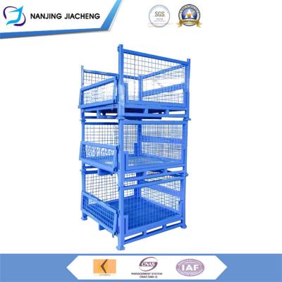 China Warehouse Rack Mesh Box Metal Steel Crates Heavy Duty Folding Industrial Steel Pallet Box for sale