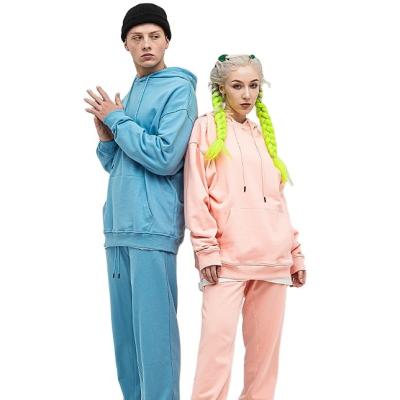 China Custom Made Loose High Quality Jogging 100% Blank Hoodies And Cotton Sweatpants Set Unisex Women Men for sale