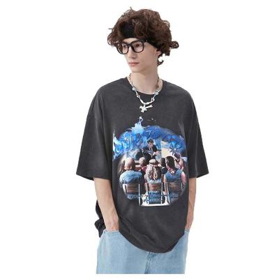 China Anti-wrinkle Wash Vintage Hip Hop Fashion Street Wear Round Neck 100% Acid Cotton Plus Size Men's T-shirts for sale