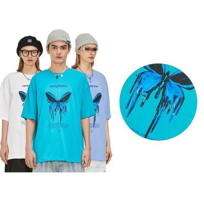 China Custom Graphic Anti-Wrinkle Butterfly Printing Couples Oversized Luxury Men's Unisex T-Shirt for sale