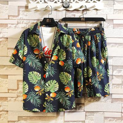 China Breathable All Over Printed Flower Leaves Short Sleeve Polo Shirts OEM Men's Casual Shorts Set Custom Made for sale