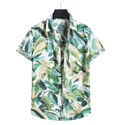 China Breathable Beach Vacation Short Sleeve Casual Leaves Print Plus Size Mens Hawaii Shirts for sale