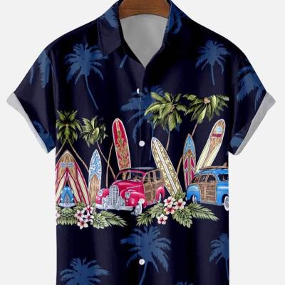 China Breathable Custom Short Casual Mens Tops Stand Collar Sleeve Print Sublimation Shirt Men Hawaiian Shirts Streetwear for sale