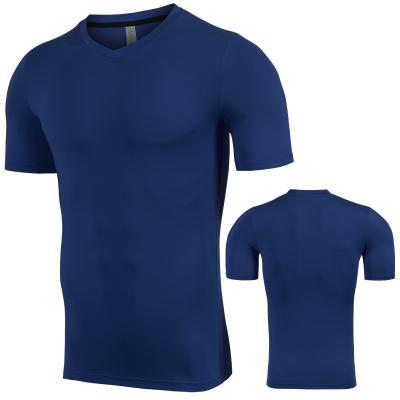 China QUICK DRY Wholesale Color Men's Latest V-Neck Elastic Running Gym T-Shirt Sportswear For Men for sale