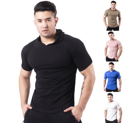 China Custom QUICK DRY short sleeve cotton gym sports wear hoodie T-shirt for men for sale