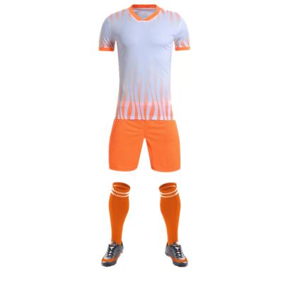 China New Design Wholesale Price Custom Size Number Logo Sets Different Color Sublimated Orange Football Soccer Jerseys for sale