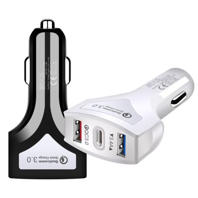 China New smart portable type-c mobile phone charger 3 port usb qc3.0 fast car products conventional multifunctional hot sale charger for sale