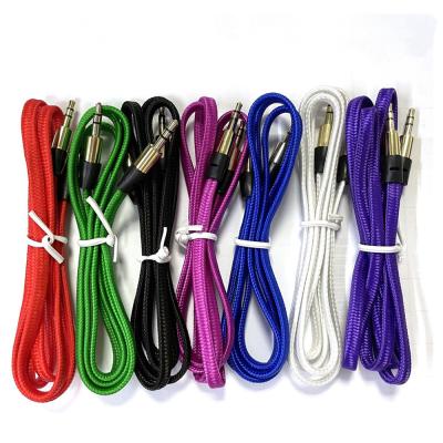 China Factory direct sales of 1 meter color 3.5mm flat braided male car to AUX copper cable. core cable car audio recording male for sale