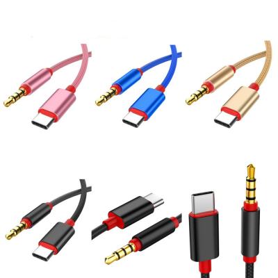 China Car factory direct sales type-c to 3.5mm AUX car earphone audio cable. braided with 4 poles for sale