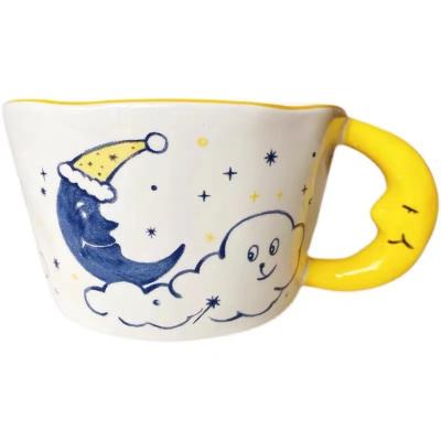 China Viable Custom Cute Cute Animal Ceramic Cup Moon Handle Tea Cup Porcelain Shape Creative Cartoon Coffee Mug for sale