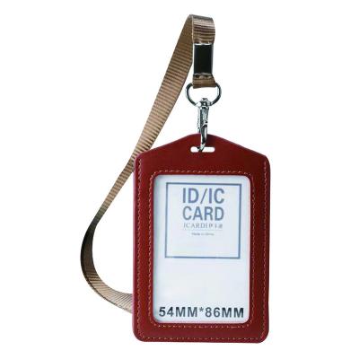 China 10Pcs Fashion ID Badge Holder Genuine Leather Working Genuine Leather Name Card Card Holder with Nylon Lanyard for sale