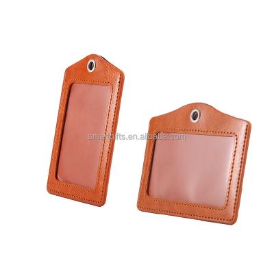 China Fashion 10pcs Assorted Colors Faux Horse Leather ID Badge Holder PU Work Crazy Card Holder With Metal Hole for sale