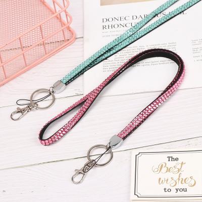 China Fashionable Luxury Strap Holder Neck Cell Phone Badge ID Crystal Lanyard Key Rhinestone Key Chain Lanyards for sale