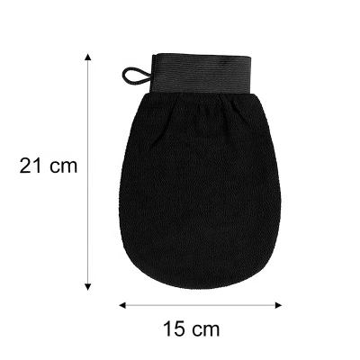 China EXFOLIATE 150D/200D Skin Care Tool Squishy Black Dead Skin Effective Scrubber Exfoliating Gloves Elastic Cuff Exfoliating Body Glove for sale