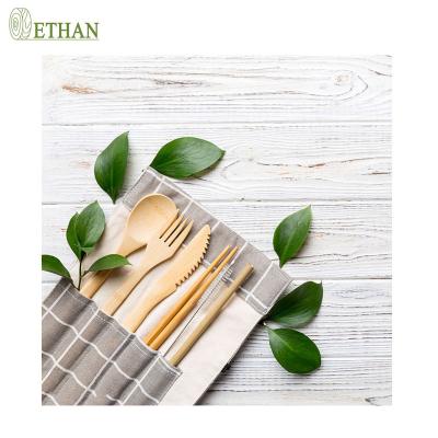 China Convenient Natural Salad Handle Cutlery Set Bamboo Biodegradable Disposable Cutlery for sale