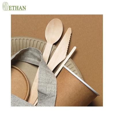 China Disposable Convenient Biodegradable Wooden Take Out Cutlery Tableware Set for sale