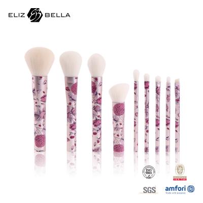 China 9pcs Beauty Synthetic Hair Cosmetic Brush Set Full Rolling Printing Metal Handle for sale