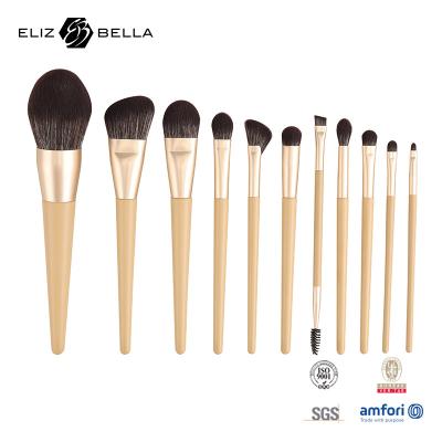 Cina 11 Pieces Wooden Handle Beauty Makeup Brush Set Ferrule di alluminio Spazzole cosmetiche,Sintetico Spazzola per capelli Set in vendita