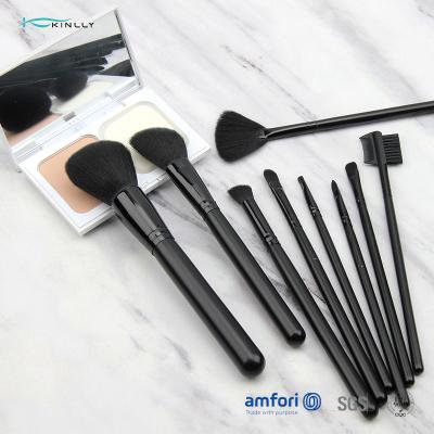 China sistema de cepillo suave del maquillaje de las virolas de aluminio del negro 9pcs en venta