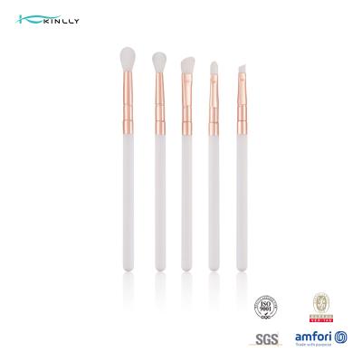 China el maquillaje plástico 5pcs cepilla el sistema de cepillo plástico blanco del maquillaje del ojo de la fibra del vegano de la manija en venta