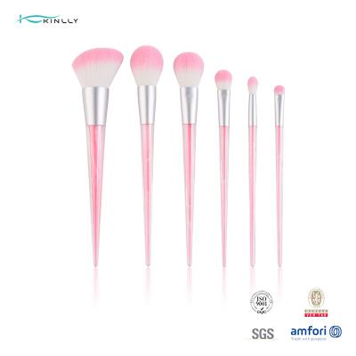 China Pink 6 Piece Makeup Brush Set Durable Plastic Handle Artificial Fiber for sale