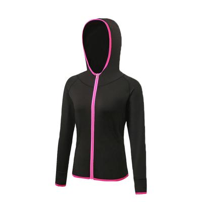 China Breathable Women Sport Jacket Women Thumb Holes Zipper Gym Hoodie Yoga Tops Black Anorak Jacket for sale