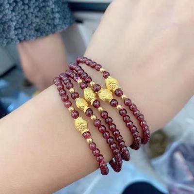 China CLASSIC Luxury Fashion Real Pure 24K Gold Garnet Bracelet Jewelry Women Bridal Engagement Wedding Bracelets for sale