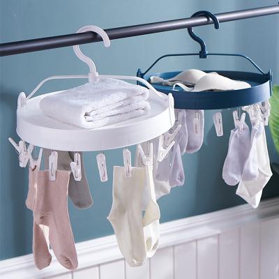 China Modern Round 18 Clip Drying Rack Folding Socks Stretch Rotating Clothespin Socks Clip Long Hanger Plastic Underwear Clip for sale