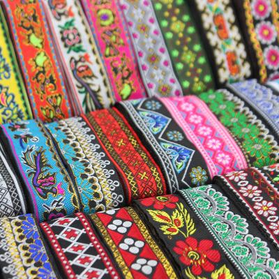 China High Tenacity Embroidered Jacquard Ribbon Lace Fabric Dress Ribbon Wholesale 3.3cm New By Wide African Lace, Custom Woven Ribbon Factory Direct for sale