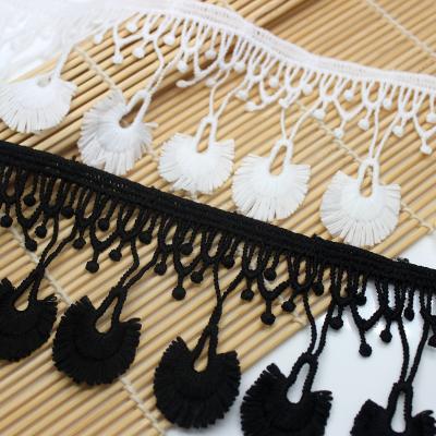 China Black and white exquisite water soluble hollow lace milksilk clothing diy skirt 7cm wide tassel water soluble lengthened decorative accessories for sale