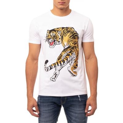 China Tiger Design Custom Printing Men's Breathable T-shirts Anti-wrinkle Cotton Short Sleeve Bling Pattern Men For Tees Shirt for sale