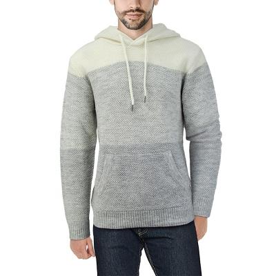 China Custom Anti-wrinkle OEM Long Sleeve Knit O Neck Contrast Color Knitted Pullover Slim Fit Men's Hoodie Sweaters for sale