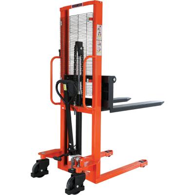 China Hotels / Garment Shops / Building Material Stores / Machinery Repair Shops... Series Adjustable Hand Stacker 0.5 Ton Hand Dyc Single Frame Hydraulic Manual Forks Stacker for sale