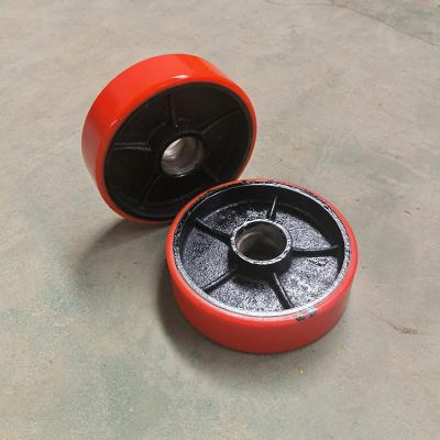 China Pallet Truck Machinery Spare Parts Polyurethane 180*70 PU Caster Flat Free Waterproof Heavy Duty Anti Wheels Without Metal Cover for sale