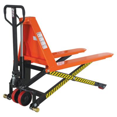 China Hotels / garment shops / building material stores / machinery repair shops... Special design stainless steel high lift scissor pallet truck with safety valve for sale