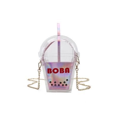 China Fashionable Creative Straw Coke Crossbody Bag Lady Purse Shoulder Bag Durable Women Transparent Holographic Jelly Bag for sale