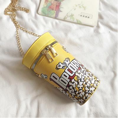 China 2020 Durable New Coffee Popcorn Bucket Purse For Girls Cup Body Bag Fashion Drink Type Cross Chain Women Leather Trim Shoulder Bags for sale