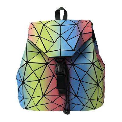 China Waterproof Hot Women's Geometric Lingge Backpack Folding Large Laser Luminous Reflective Holographic Backpack for sale