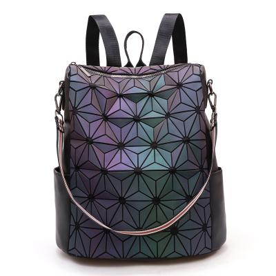 China Waterproof Creative Luminous Geometric Zipper Lingge Reflective Women Holographic Backpack for sale