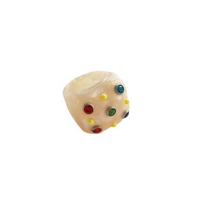 China CARTER LISA New Colorful Rhinestone Inset FASHION Resin Geometry Acrylic Rings For Women Girls Rings Jewelry Acrylic Resin for sale