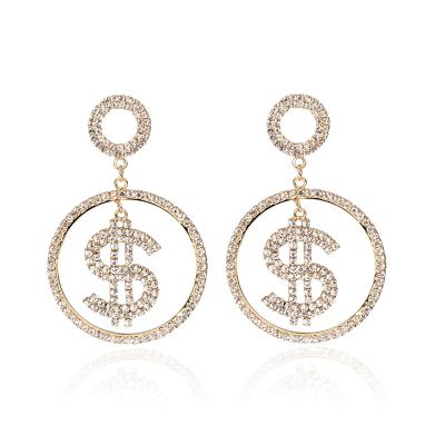 China CARTER LISA Round Super Shiny Rhinestone TRENDY Big Dollar Drop Dangle Earrings For Women Charming Statement Earrings Fashion Jewelry for sale