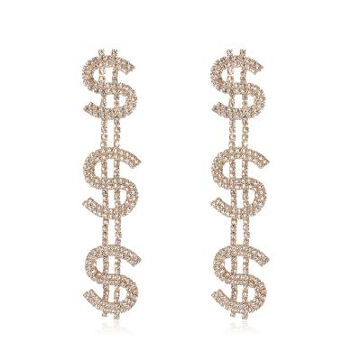 China CARTER LISA Personality Shiny Rhinestone Dollar TRENDY drop long drop earrings for women charm statement earrings fashion jewelry for sale