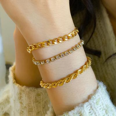 China CARTER LISA TRENDY 3 Pcs/Set Shiny Double Layer Rhinestone Chain Bracelet Bangle For Women 2021 Fashion Rope Chain Charm Barcele for sale