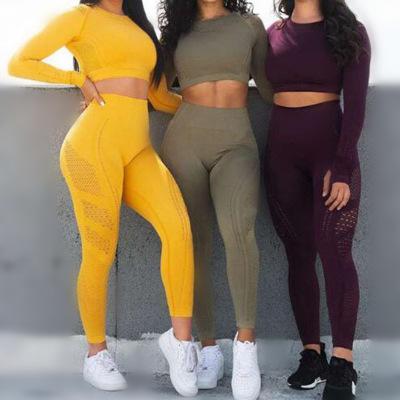 China New Breathable Sexy Yoga Teams Wear Suit Long Sleeve Jumpsuit Yoga Seamless Diet Pants Two Piece Sets For Women Fitness Sport for sale