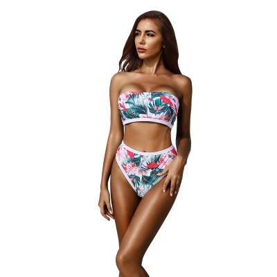 China 2020 New Women's Bikini Swimwear Monokin Swimwear Breathable Strapless Sexy High Waist Leaf Print Women's Bikini for sale