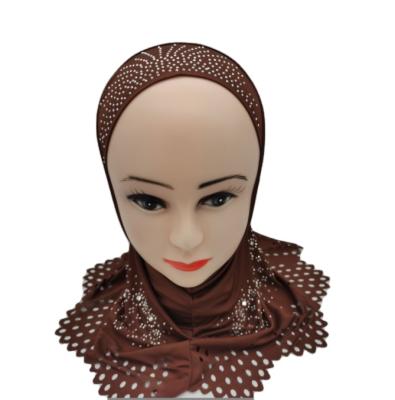 China Hot Selling Polyester Laser Cut With Stones Muslim Ninja Kids Hijab For Children for sale