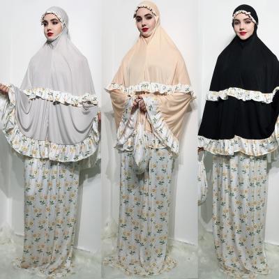 China Ready to ship Dubai Long Prayer Dress Mukena Printed Ruffles Isdal Muslim RRLR-PA10000 for sale