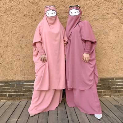 China Polyester Muslim Prayer Dress Long Aerial Hijab Khimar Muslim Styles Two-piece Prayer Equipment Prayer Dress for sale