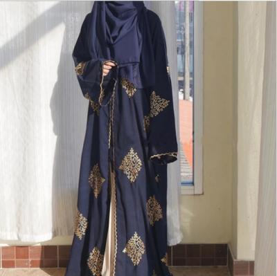 China New Design Gold Embroidery Open Front Woman Abaya Black Islamic Clothing For Muslim RRCM-1799 for sale