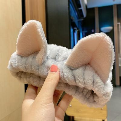 China Durable Cute Cartoon Korea Plush Bunny Ears Elastic Hairband Makeup Face Wash Spa Headband For Women for sale